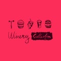 Wine icons set in vector. Wine cork, octave, grape, stopper